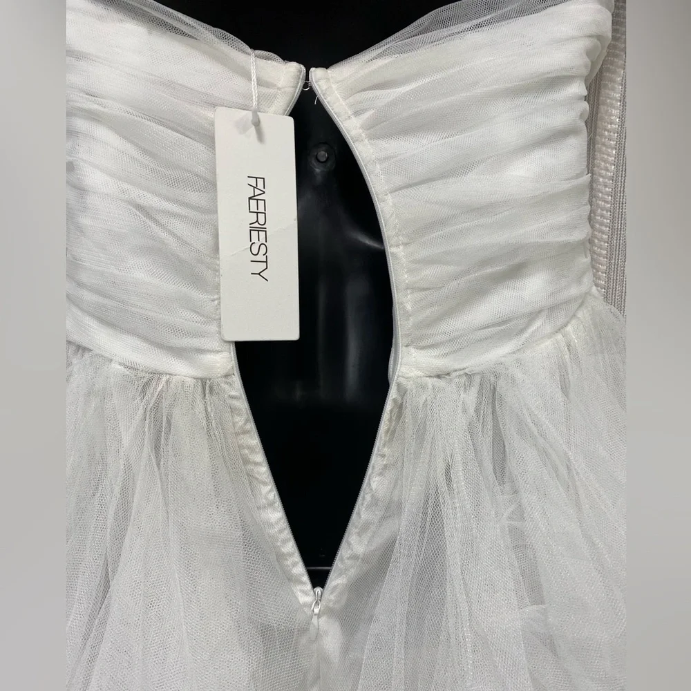 NWT Elegant Boho White Strapless Wedding Prom‎ Gown Flowy Layered Tulle Size S - Picture 10 of 14